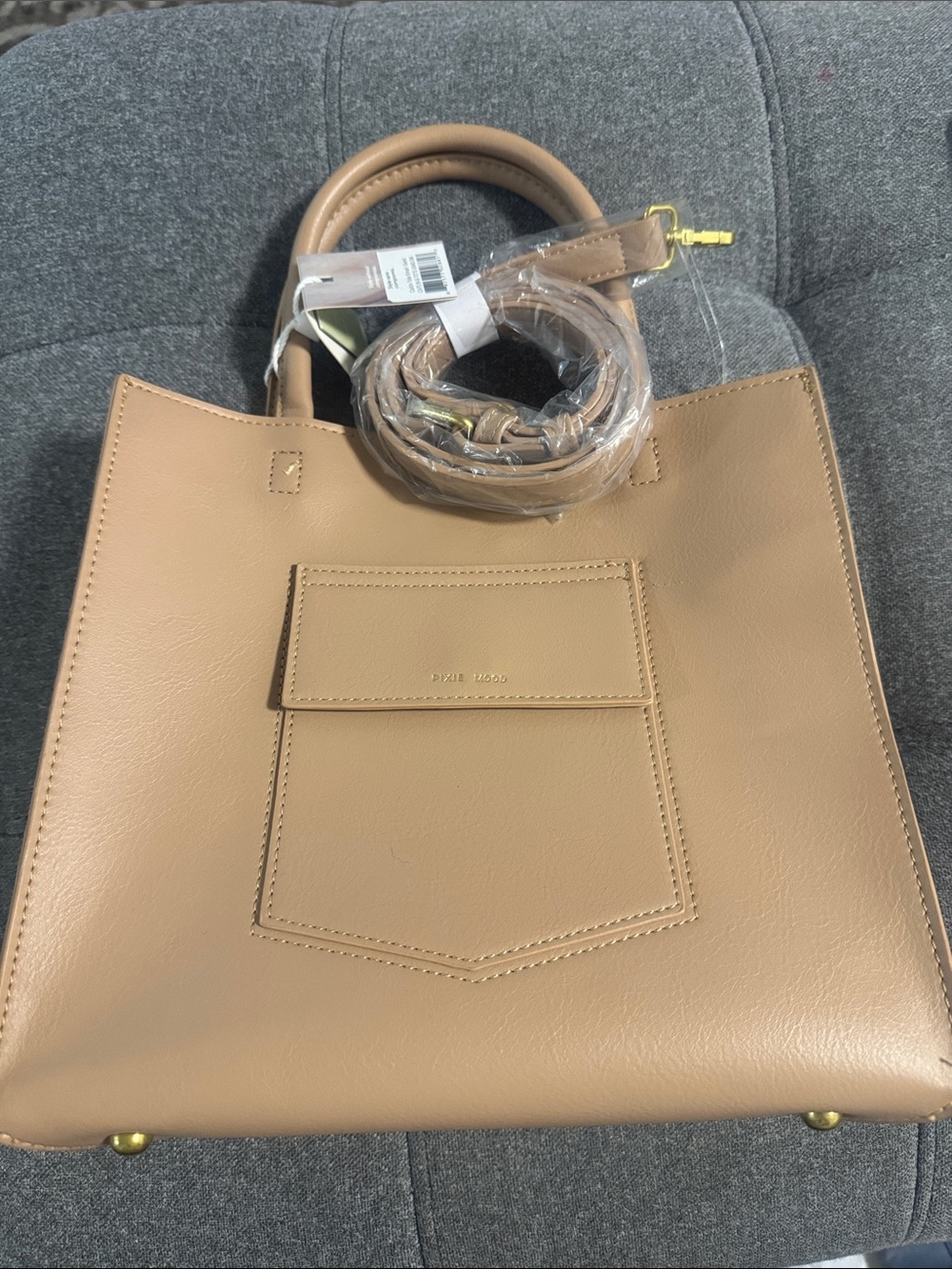 Pixie Mood Beige Tote Bag with Front Pocket